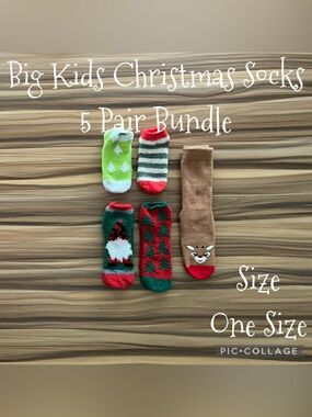 Big Kids Christmas Fuzzy Socks 5 Pair Bundle Warm and Fuzzy Socks Size One Size